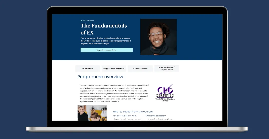 An EX Space CPD certified course shown on a laptop